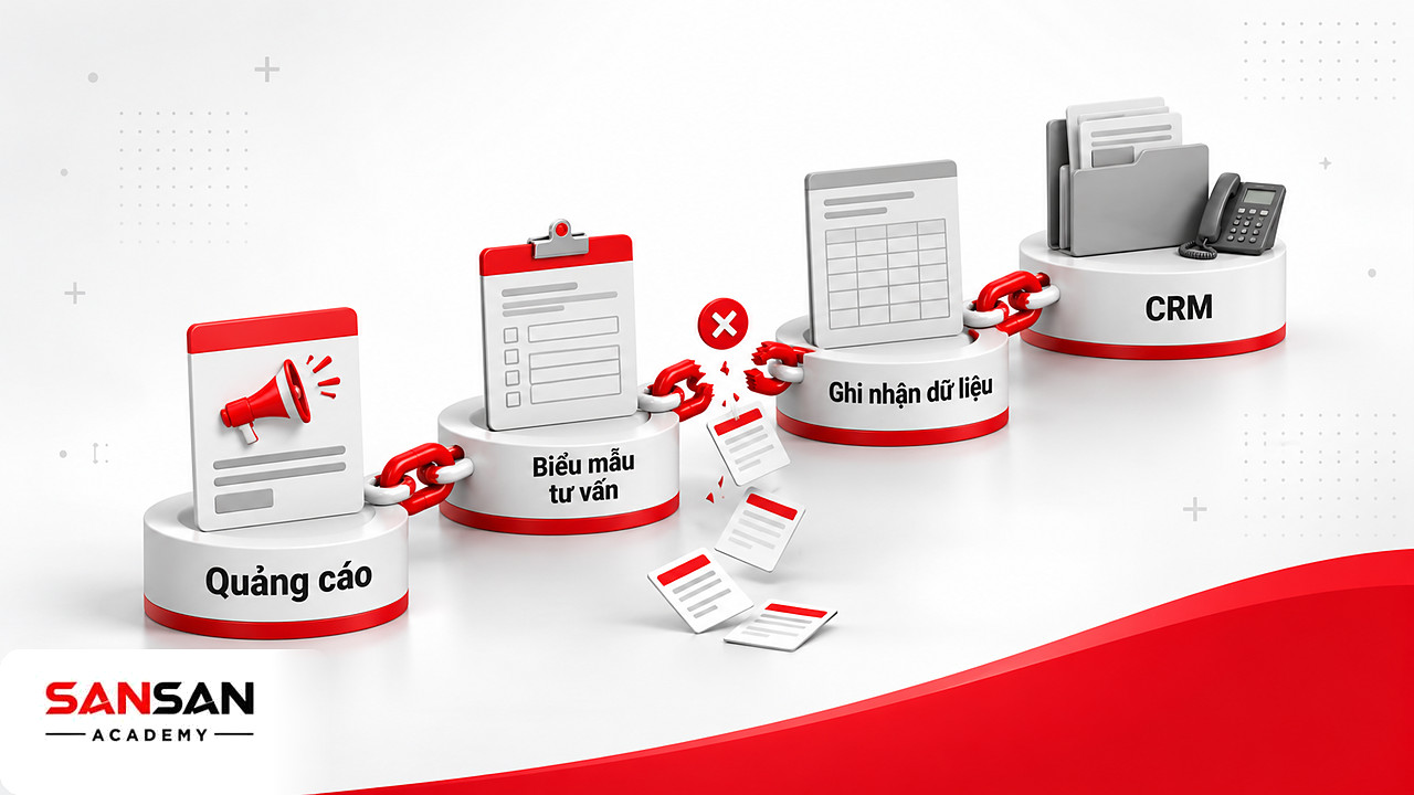 Chuỗi Marketing Online đứt ở khâu ghi nhận dữ liệu biểu mẫu tư vấn, yêu cầu của khách rơi trước khi tới CRM