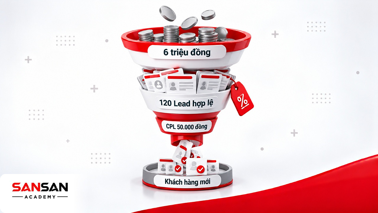 Phễu Marketing Online từ 6 triệu đồng ra 120 Lead hợp lệ với CPL 50.000 đồng rồi lọc thành khách hàng mới