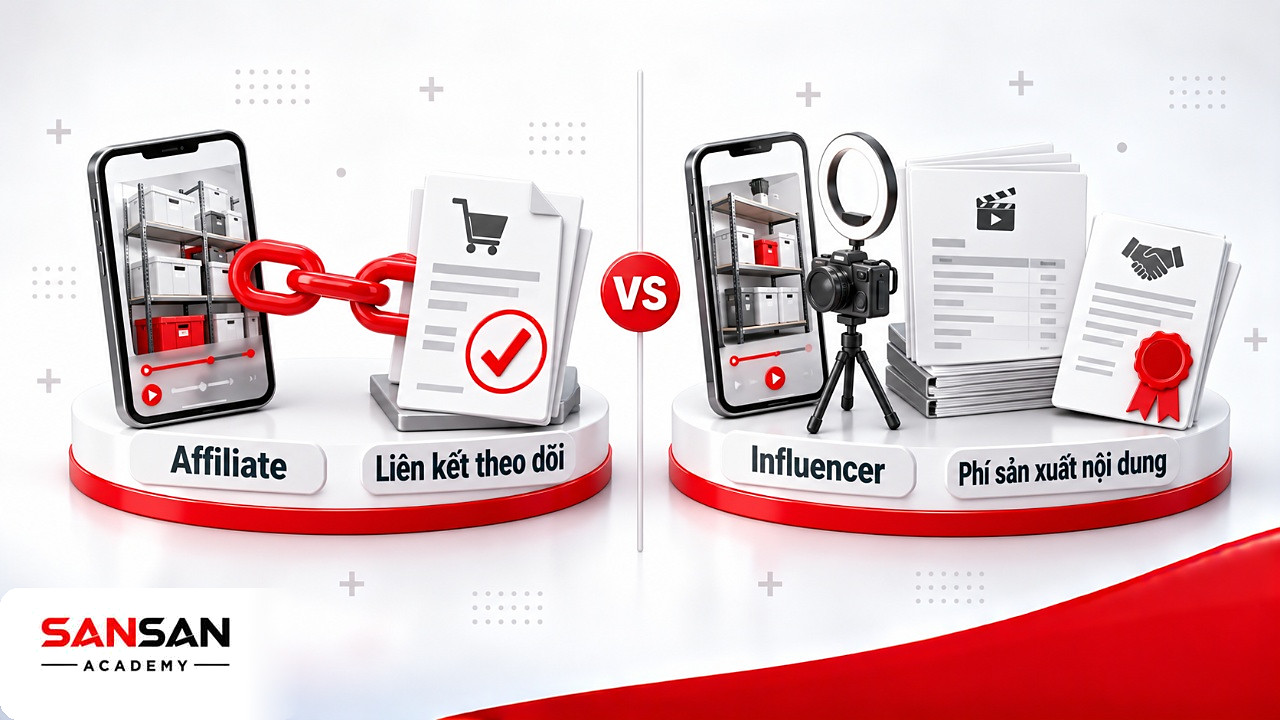 So sánh Affiliate ghi nhận đơn qua liên kết theo dõi với Influencer trả phí sản xuất nội dung trong Marketing Online