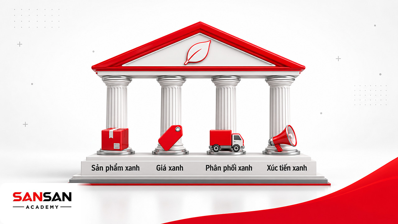 Ngôi đền bốn cột trụ sản phẩm, giá, phân phối và xúc tiến của mô hình Marketing xanh 4P