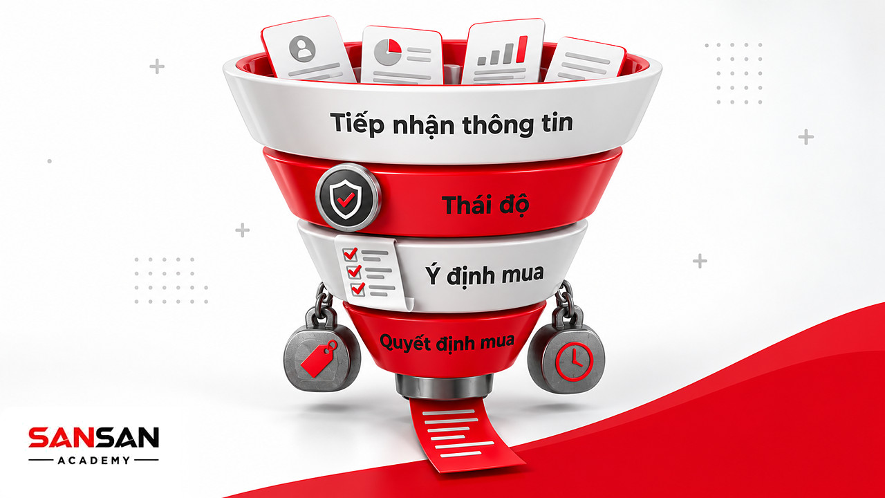 Phễu bốn tầng từ tiếp nhận thông tin, thái độ, ý định đến quyết định mua dưới tác động của Marketing xanh