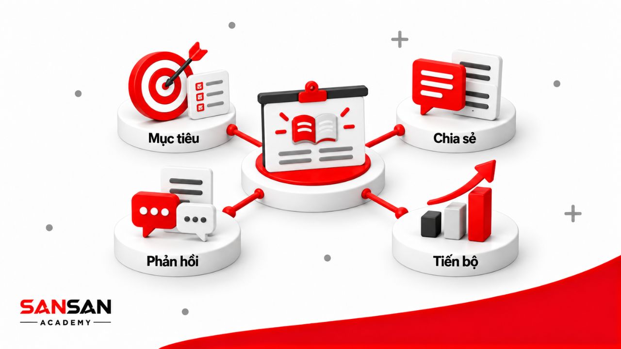 Mô hình mentoring nhóm xoay quanh mục tiêu, chia sẻ, phản hồi và tiến bộ