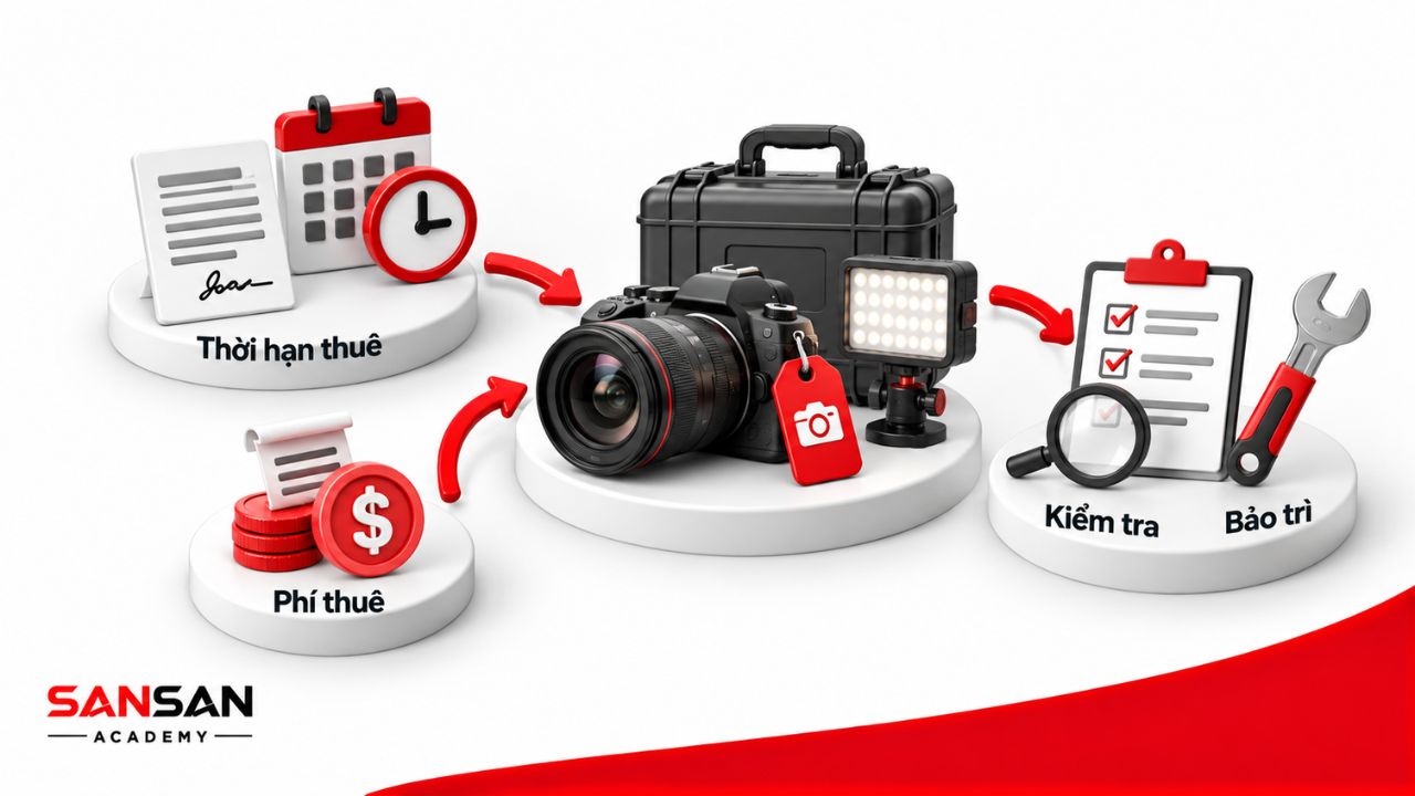 Chu trình cho thuê thiết bị gồm thời hạn, phí thuê, kiểm tra và bảo trì