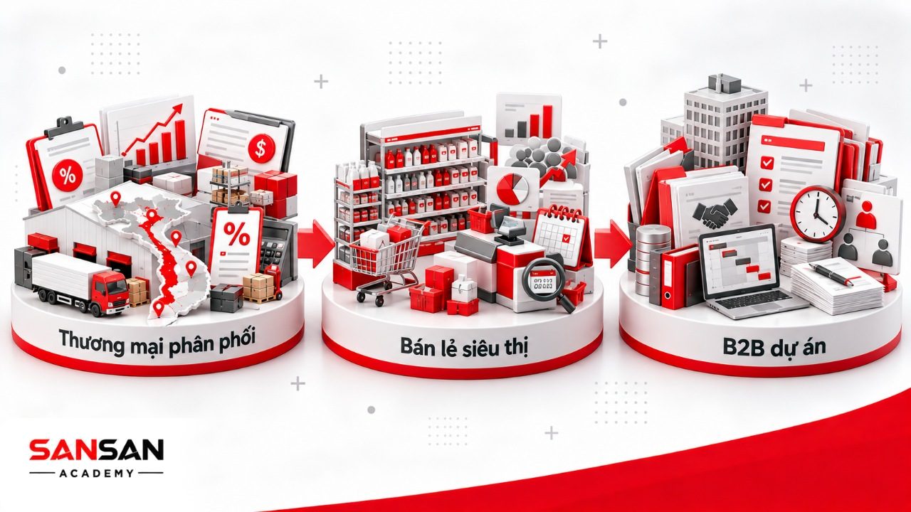 Quản trị bán hàng trong mô hình phân phối, bán lẻ siêu thị và B2B dự án với các chỉ số và cách vận hành khác nhau.