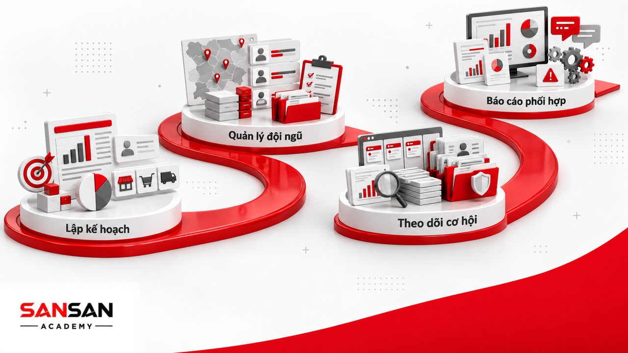 Công việc trưởng phòng kinh doanh từ lập kế hoạch, phân công nhân viên, quản lý khách hàng và pipeline đến báo cáo kết quả.