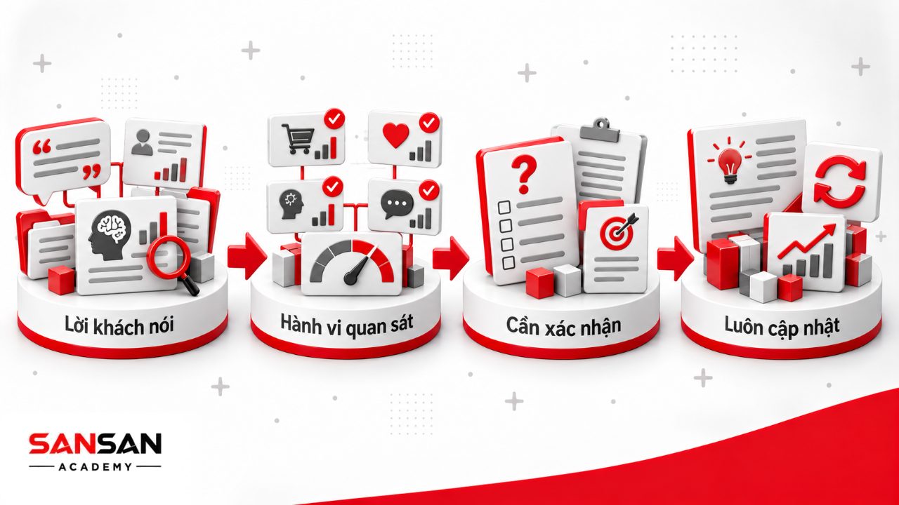 Nắm bắt tâm lý khách hàng bằng cách kết hợp lời khách nói, hành vi quan sát, bối cảnh và các bước xác nhận thông tin còn thiếu.