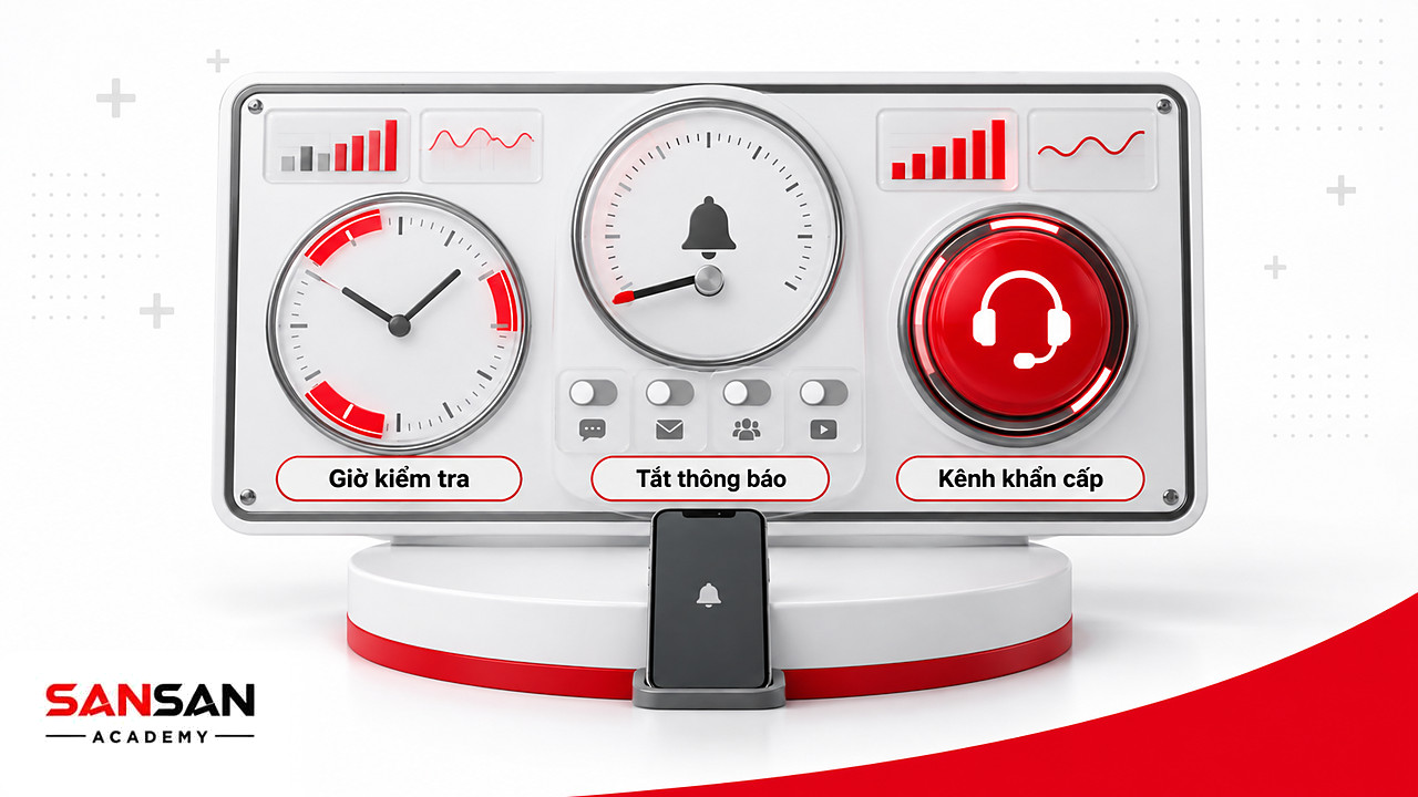 Bảng điều khiển giảm multitasking với thông báo đã tắt, đồng hồ giờ kiểm tra tin nhắn và nút kênh khẩn cấp.