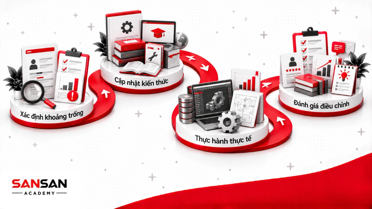 Cách nâng cao kỹ năng chuyên môn qua xác định khoảng trống, cập nhật kiến thức, thực hành, nhận phản hồi và đánh giá kết quả.