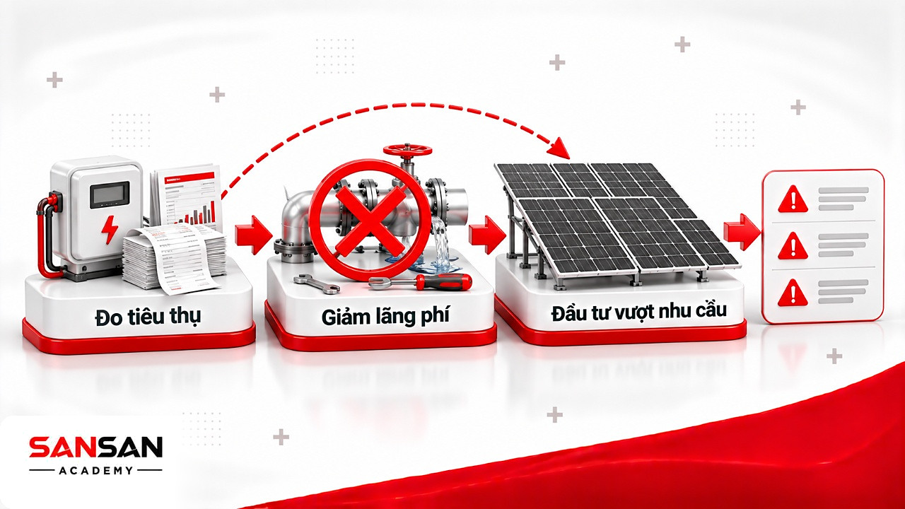 Bỏ bước giảm lãng phí khiến hệ thống năng lượng xanh bị tính quá quy mô so với nhu cầu thật