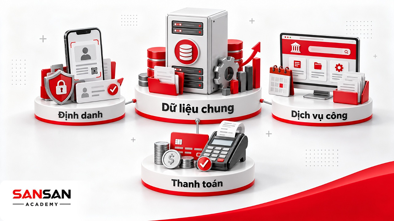 Kho dữ liệu chung ở tâm nối với nền tảng định danh, cổng dịch vụ công và thanh toán của chính phủ số