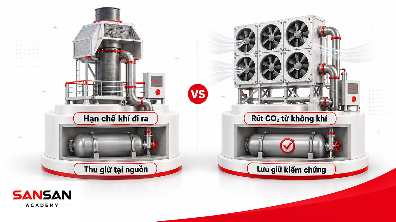 So sánh thu giữ CO₂ tại nguồn đốt với loại bỏ carbon thật sự rút CO₂ khỏi khí quyển cho Net Zero