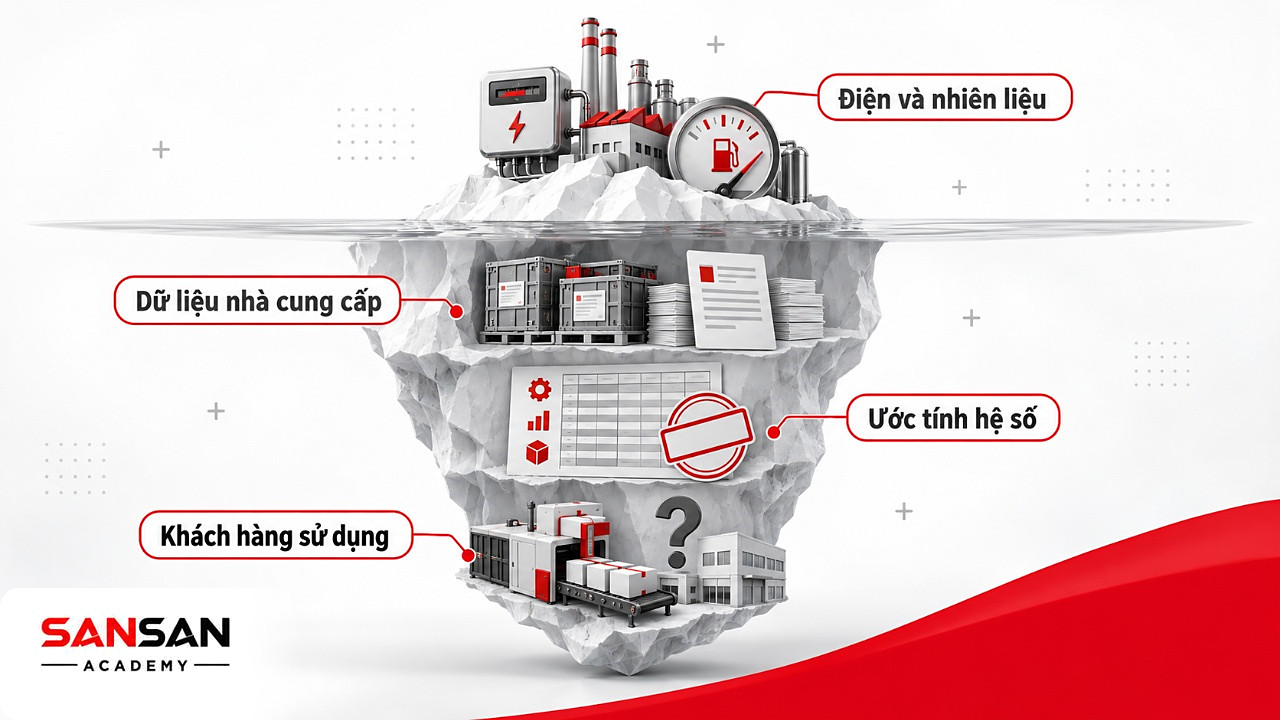 Tảng băng dữ liệu phát thải Net Zero: điện, nhiên liệu nổi trên mặt, chuỗi giá trị chìm bên dưới