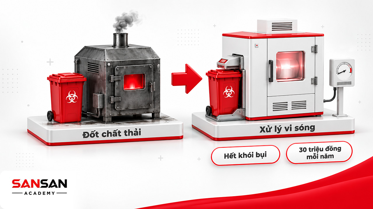 Trước và sau khi bệnh viện chuyển từ lò đốt sang xử lý vi sóng, lợi ích sức khỏe của Net Zero
