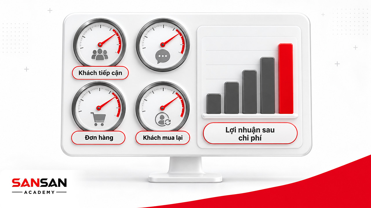 Bảng đồng hồ đo khách tiếp cận, đơn hàng, khách mua lại và lợi nhuận, vì Network Marketing là việc cần đo kết quả