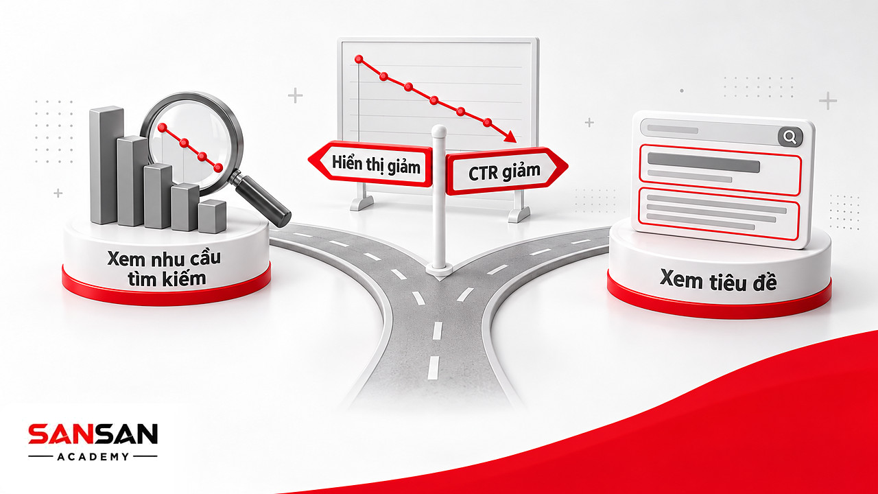 Ngã rẽ chẩn đoán lượt nhấp giảm trong phần mềm SEO: hiển thị giảm hay CTR giảm