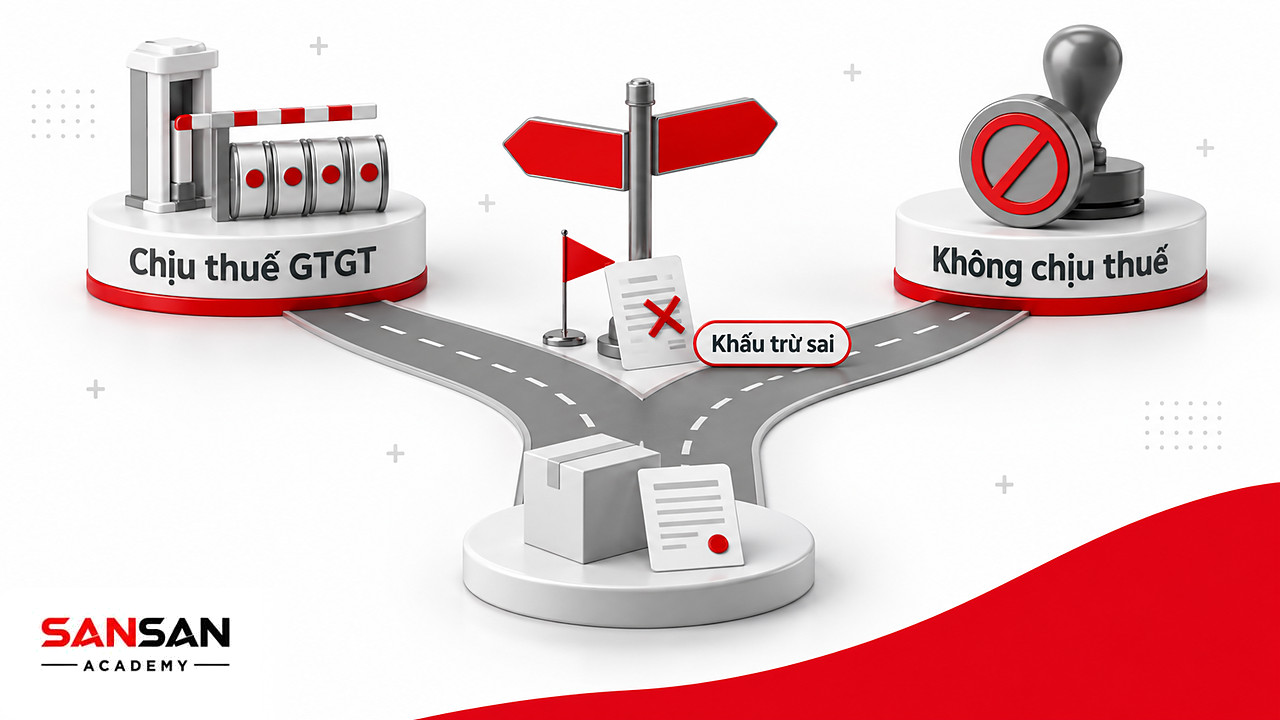 Ngã rẽ phân loại giao dịch chịu thuế VAT hoặc không chịu thuế trước khi chọn thuế suất