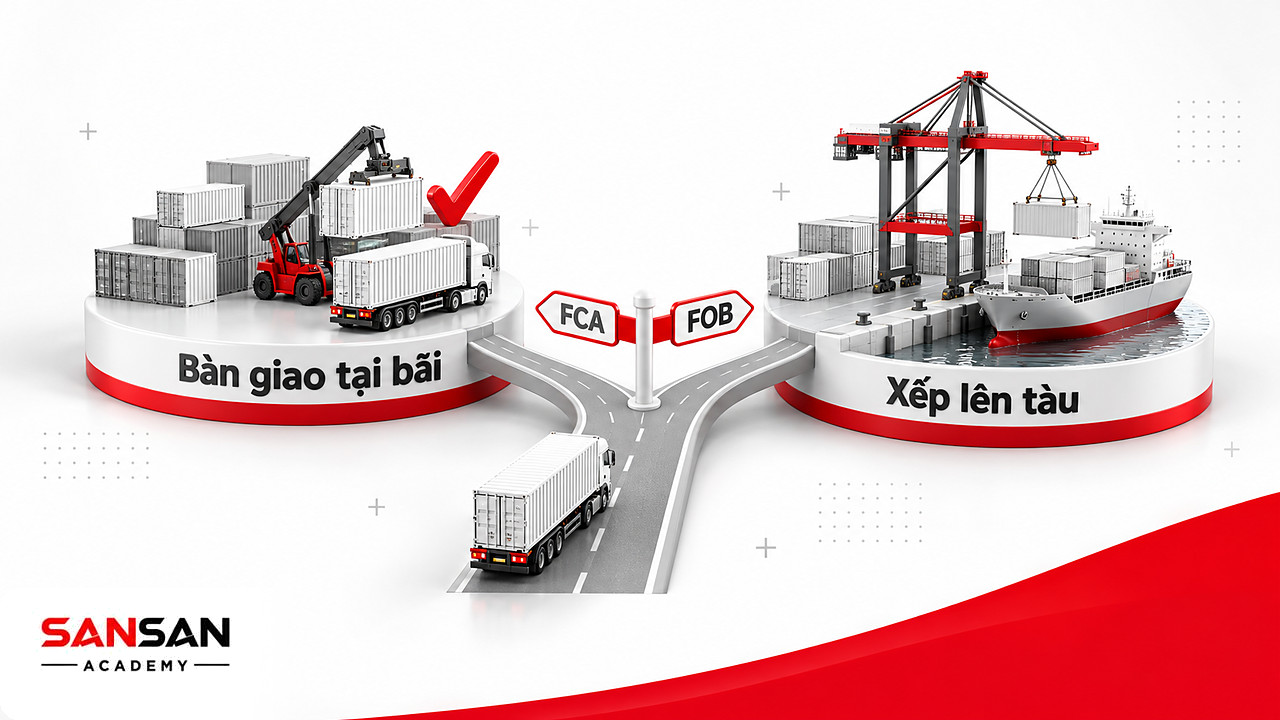 Ngã rẽ giữa bàn giao container tại bãi theo FCA và giao lên tàu theo FOB