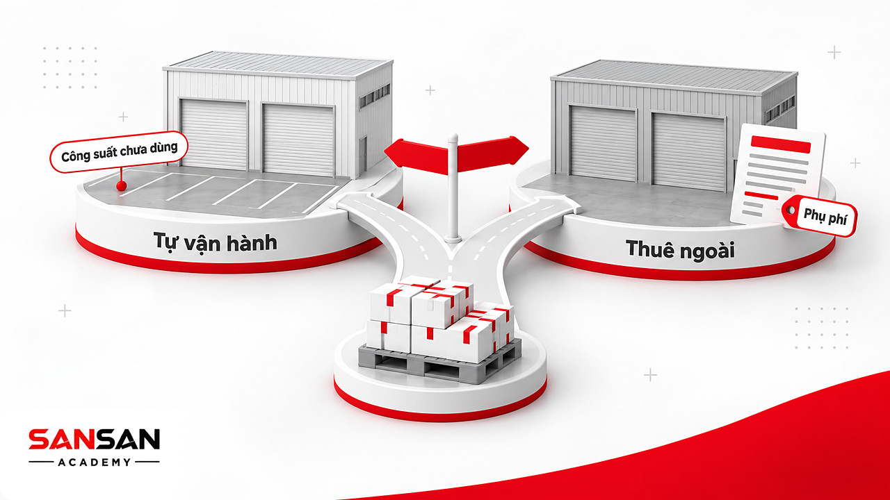 Ngã rẽ tự vận hành kho xe hay thuê ngoài logistics, mỗi hướng kèm chi phí công suất thừa hoặc phụ phí