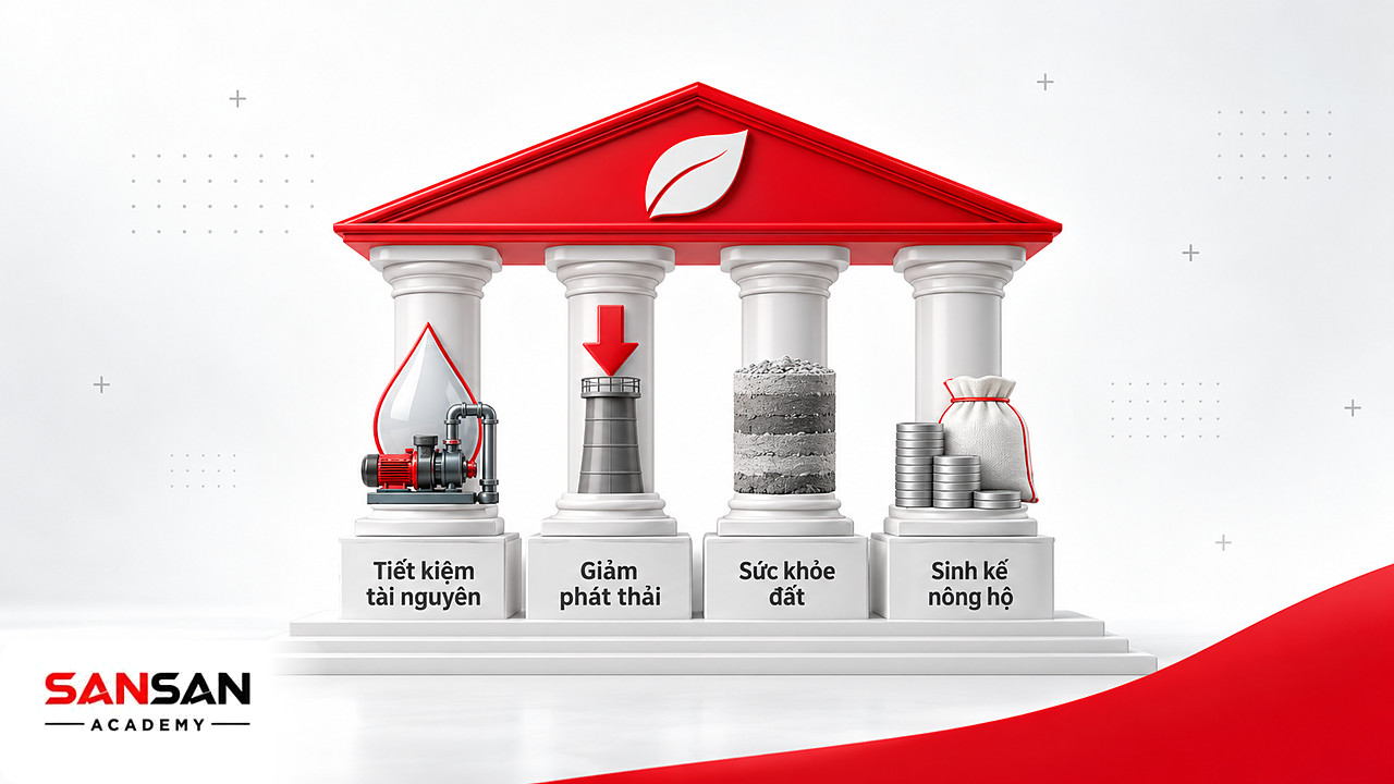 Ngôi đền bốn cột tài nguyên, phát thải, sức khỏe đất và sinh kế thể hiện đặc điểm của nông nghiệp xanh