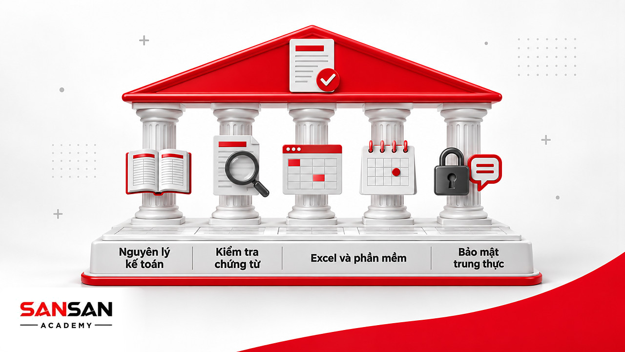 Ngôi đền năm cột trụ tượng trưng cho kiến thức và kỹ năng cần có của kế toán doanh nghiệp
