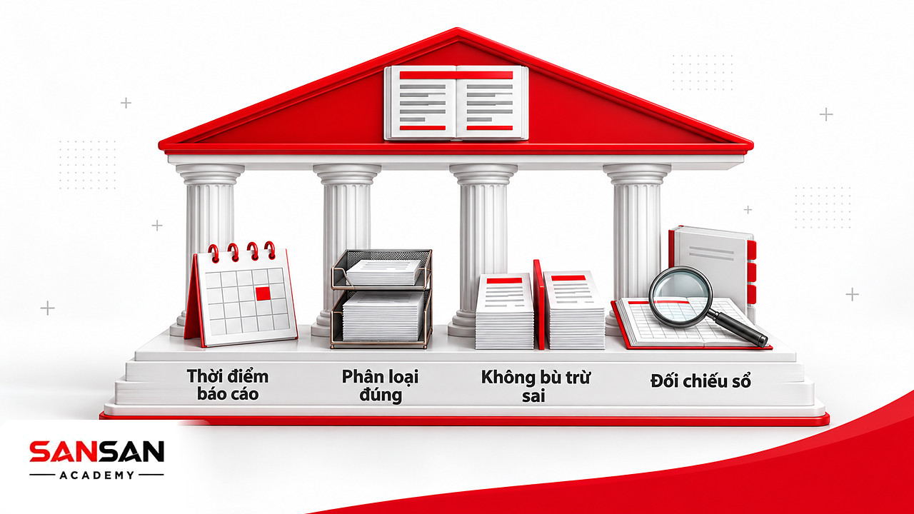 Ngôi đền bốn cột trụ là bốn nguyên tắc lập và trình bày bảng cân đối kế toán