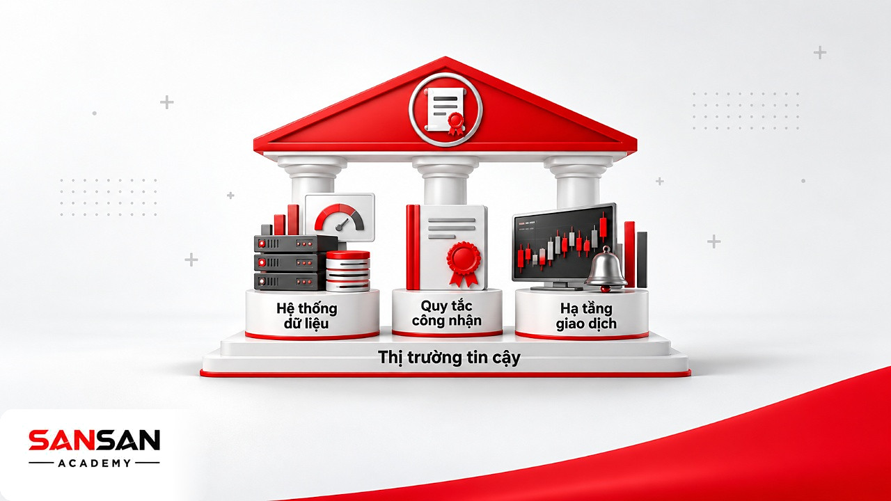 Ngôi đền ba cột dữ liệu, quy tắc công nhận và hạ tầng giao dịch nâng đỡ thị trường tín chỉ carbon