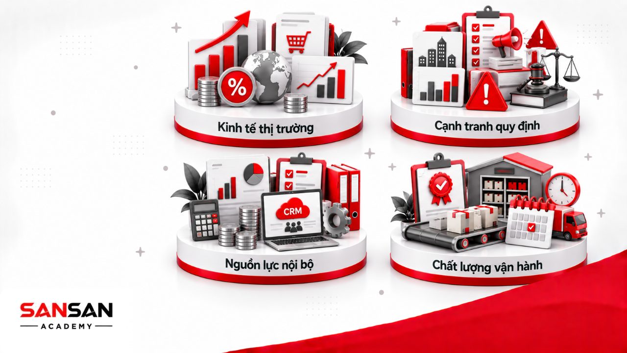 Các nhân tố ảnh hưởng đến quản trị bán hàng gồm kinh tế, cạnh tranh, quy định, nguồn lực nội bộ, chất lượng sản phẩm và tiến độ giao hàng.
