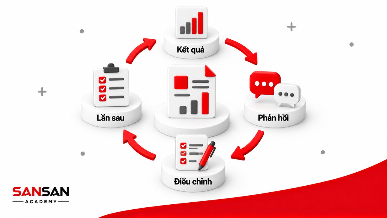 Chu trình xem kết quả, nhận phản hồi, điều chỉnh và áp dụng lần sau