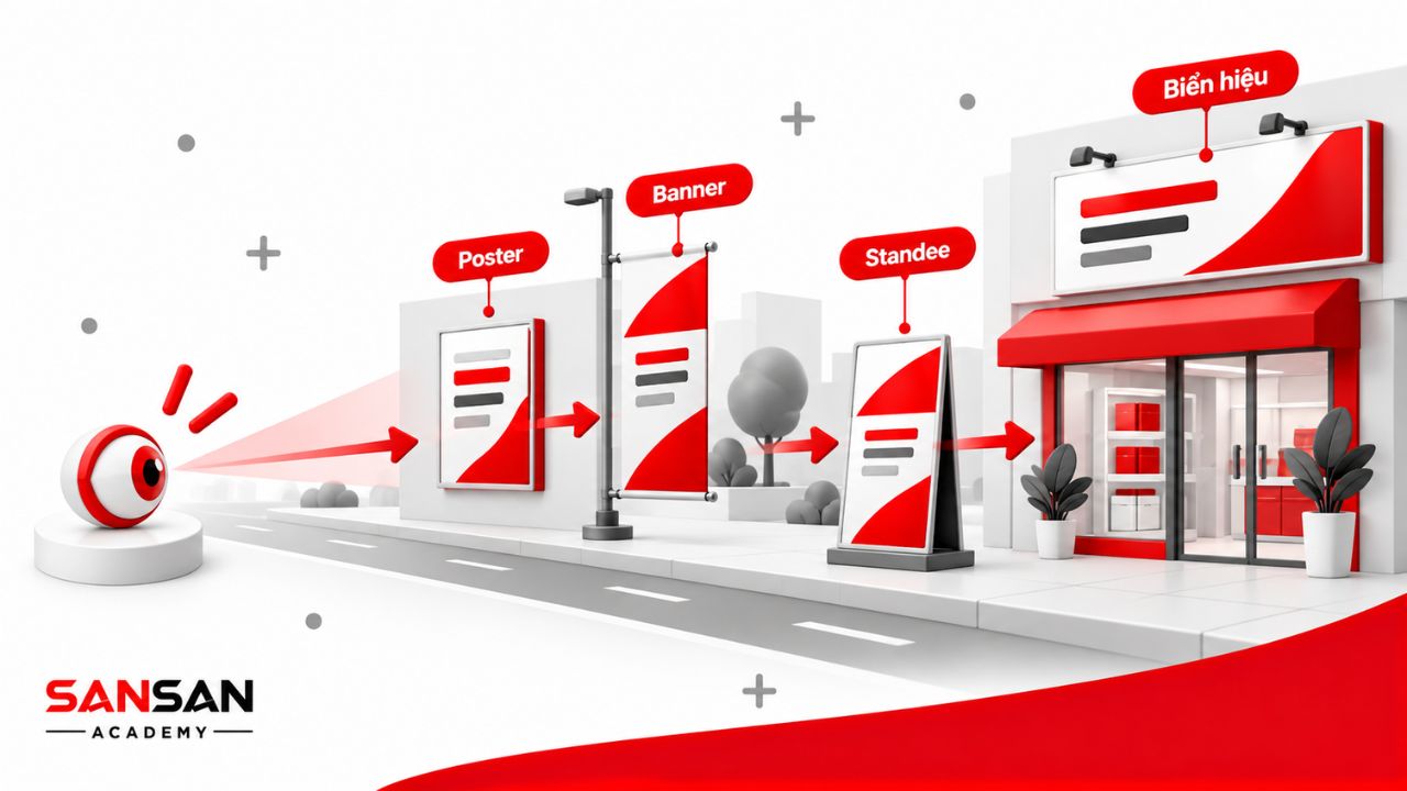 Poster, banner, standee và biển hiệu được nhìn thấy từ xa