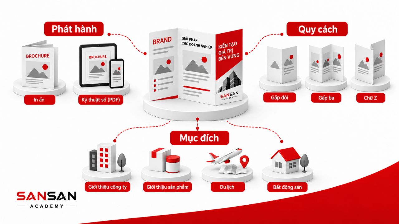 Brochure được phân loại theo hình thức phát hành, quy cách và mục đích