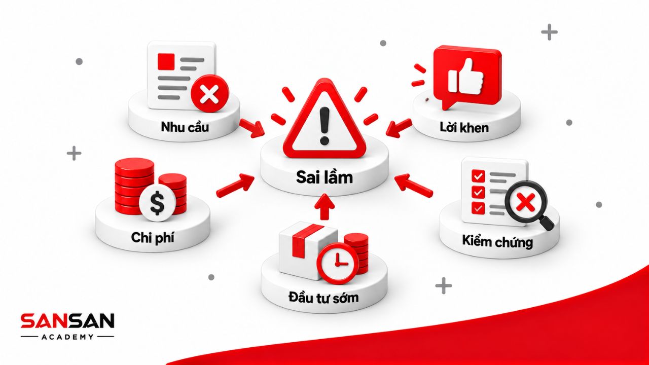 Các sai lầm về nhu cầu, lời khen, chi phí, đầu tư và kiểm chứng.