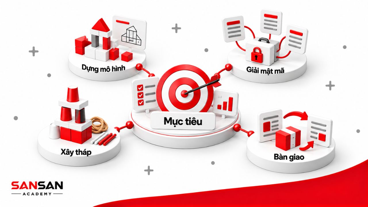 Các trò chơi dựng mô hình, giải mật mã, xây tháp và bàn giao