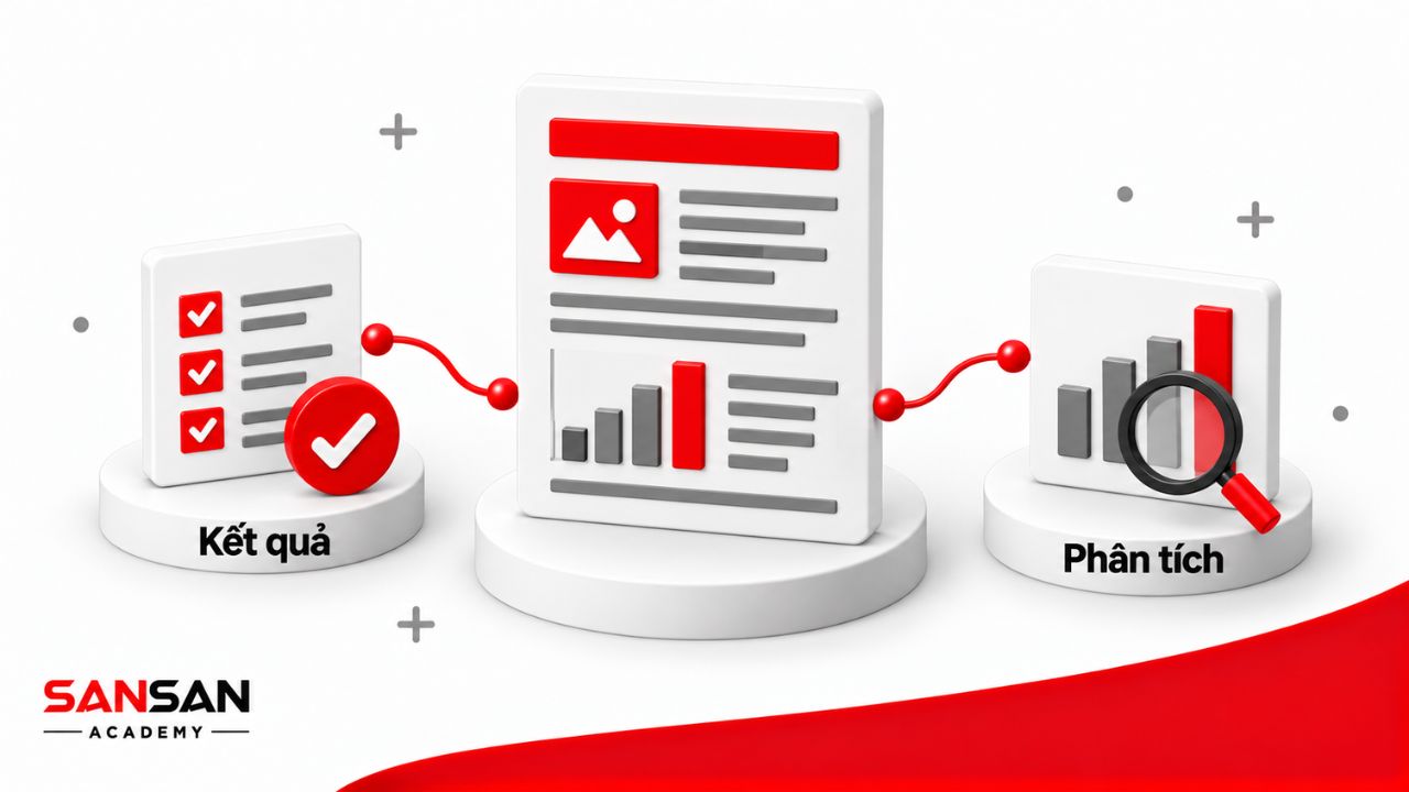 Bản báo cáo kết nối phần kết quả và phần phân tích.