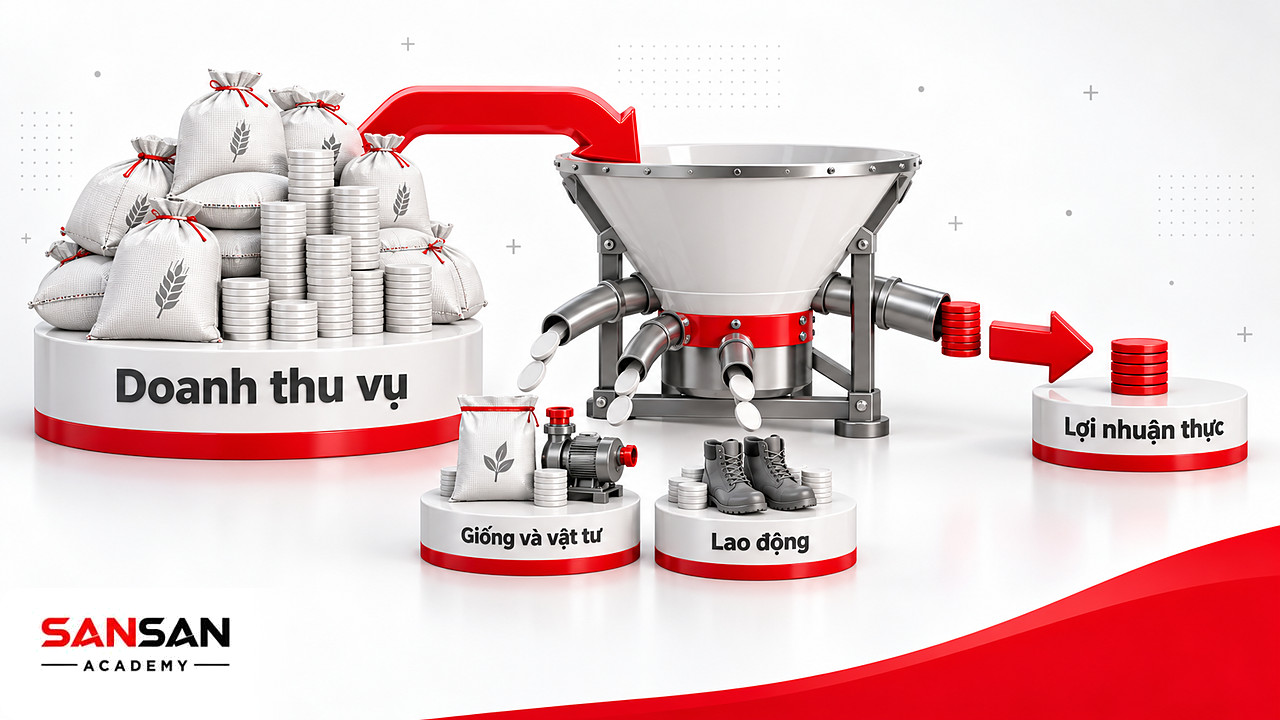 Phễu trừ giống, lao động và vận hành khỏi doanh thu vụ để ra lợi nhuận thực trong nông nghiệp xanh