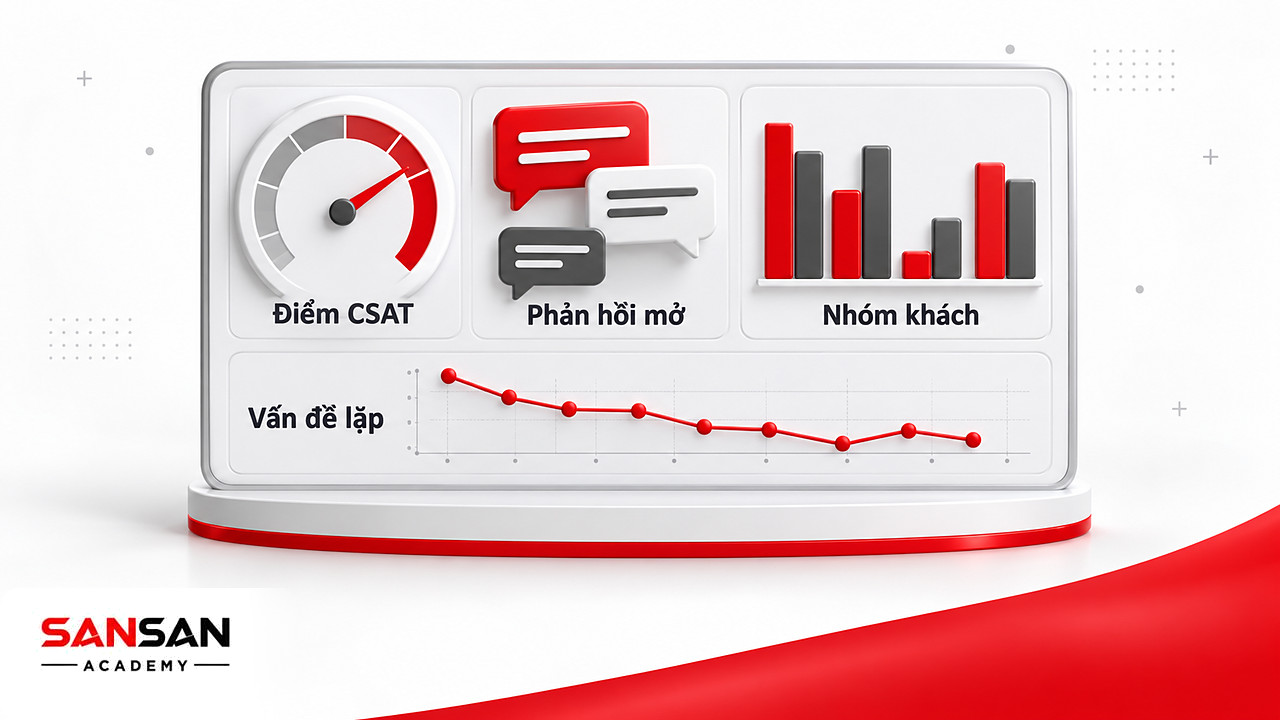 Bảng điều khiển đo điểm CSAT, phản hồi mở và vấn đề lặp lại để đánh giá hiệu quả Omotenashi