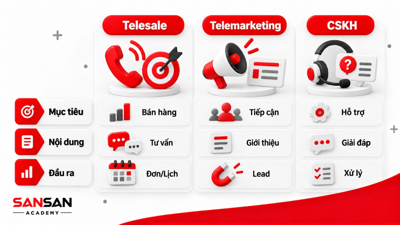 Phân biệt telesale, telemarketing và chăm sóc khách hàng theo mục tiêu và phạm vi công việc