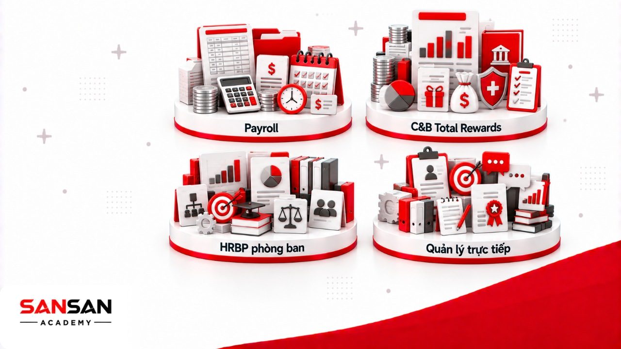 Phân công quản lý Total Rewards giữa Payroll, C&B, Total Rewards, HRBP, tài chính, pháp lý và quản lý trực tiếp.
