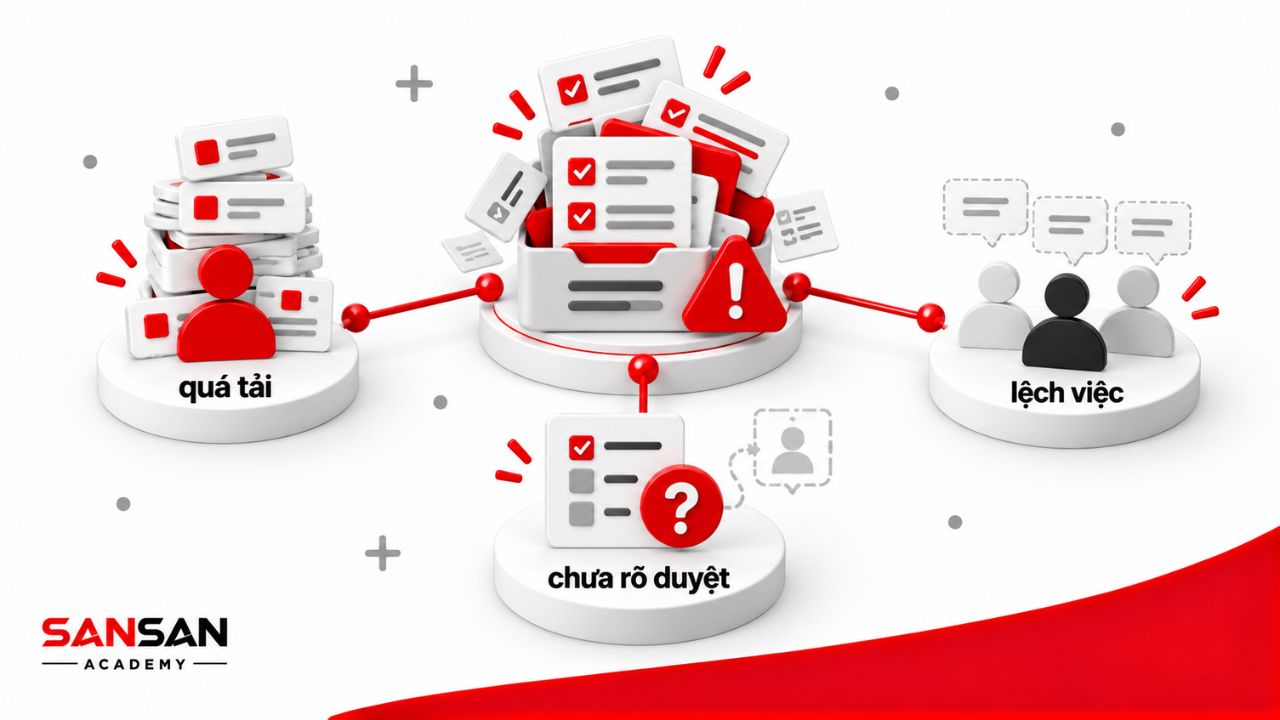 Một người quá tải khi trách nhiệm và khâu duyệt chưa rõ