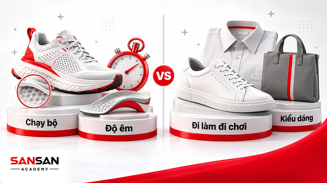So sánh hai nhóm mua giày chạy bộ và đi làm khi phân khúc thị trường theo nhu cầu
