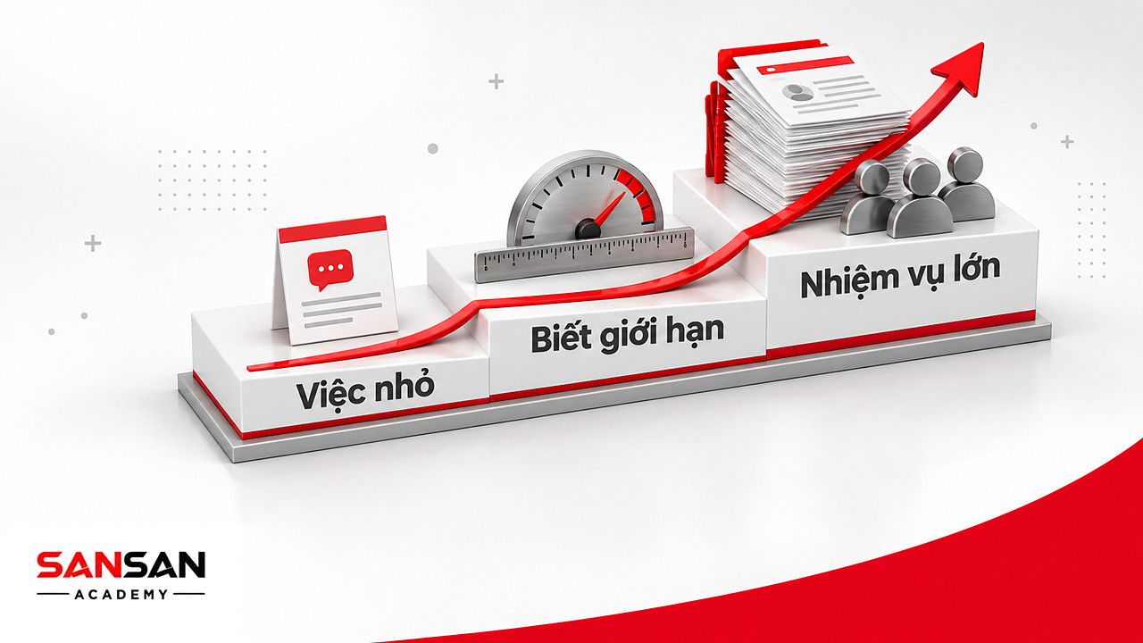 Bậc thang bắt đầu dùng phần mềm AI: thử việc nhỏ, nắm giới hạn công cụ rồi mới làm nhiệm vụ nhiều dữ liệu