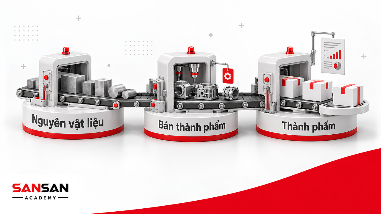 Băng chuyền sản xuất từ nguyên vật liệu, bán thành phẩm tới thành phẩm cần theo dõi trên phần mềm kế toán