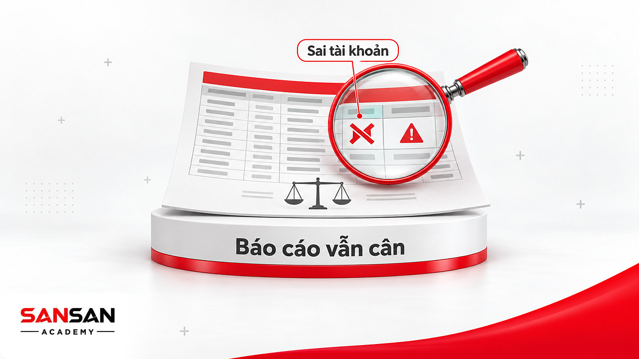 Kính lúp soi dòng sai tài khoản trong báo cáo vẫn cân của phần mềm kế toán