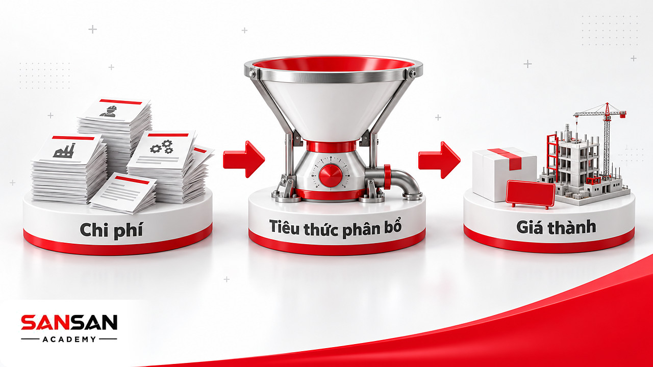 Phễu biến đổi chi phí qua tiêu thức phân bổ thành giá thành sản phẩm và công trình trong phần mềm kế toán