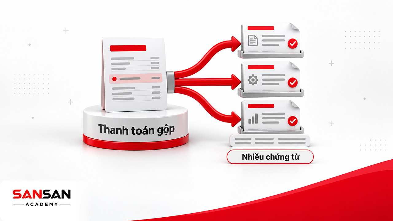 Một khoản thanh toán gộp tỏa nhánh tới nhiều chứng từ khi đối chiếu ngân hàng trên phần mềm kế toán