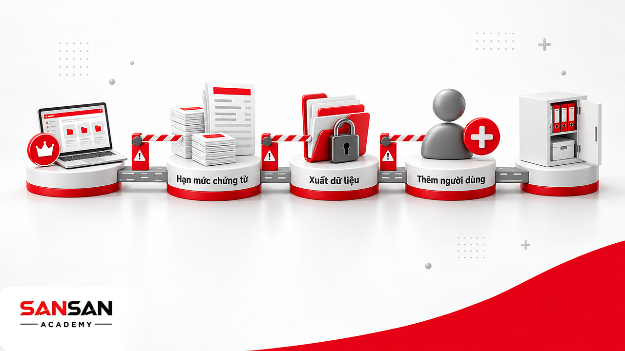 Ba rào chắn hạn mức chứng từ, xuất dữ liệu và thêm người dùng khi dùng phần mềm kế toán miễn phí