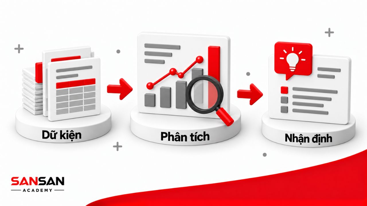 Dữ kiện được phân tích trước khi chuyển thành nhận định.