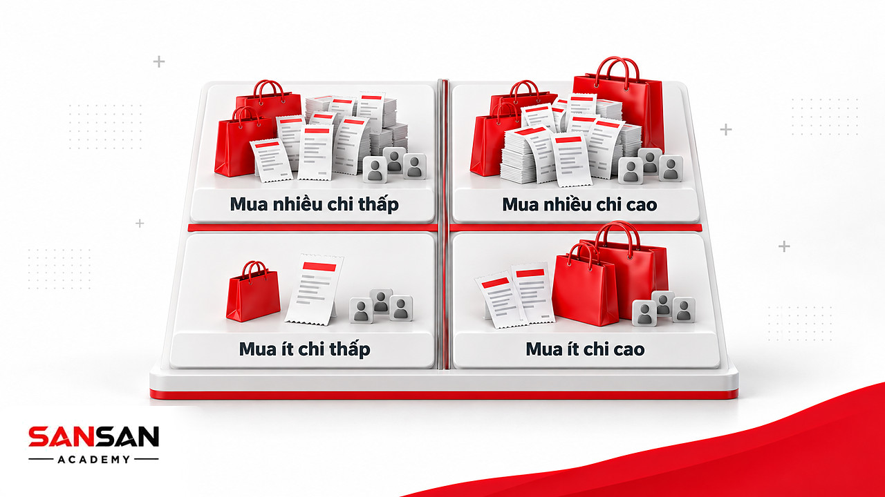 Ma trận bốn cụm khách theo tần suất mua và mức chi tiêu, một kỹ thuật phân tích dữ liệu khách hàng