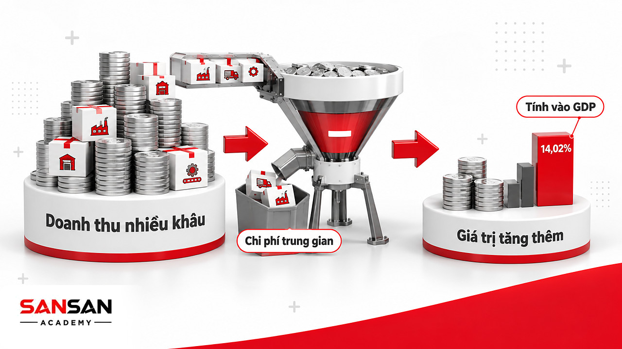 Phễu tách chi phí trung gian khỏi doanh thu để ra giá trị tăng thêm của kinh tế số, đạt 14,02% GDP năm 2025