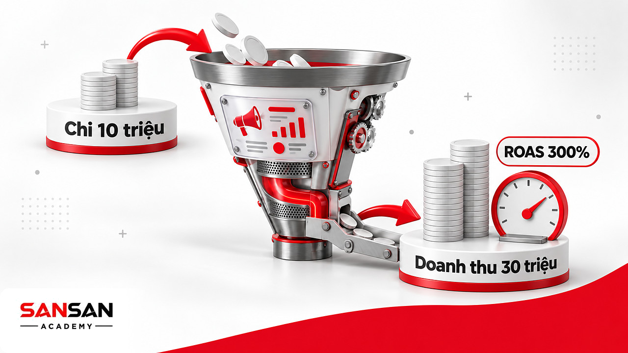 Phễu quảng cáo Social Commerce: chi 10 triệu ghi nhận 30 triệu doanh thu, ROAS bằng 300%