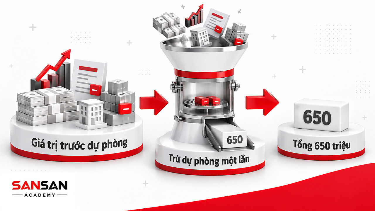 Phễu tổng hợp tài sản ngắn hạn từ giá trị trước dự phòng ra tổng 650 triệu đồng